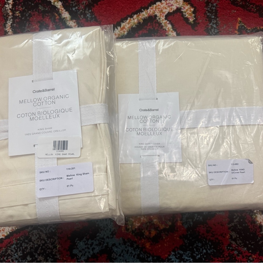 Crate&Barrel Organic Cotton King Duvet Cover & Pillow Shams in Pearl